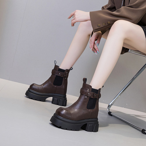 加绒短靴震地王真皮马丁靴内增高