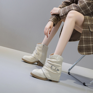 震地王欧美ins短靴女11cm内增高2025秋冬新款 短筒厚底休闲马丁靴