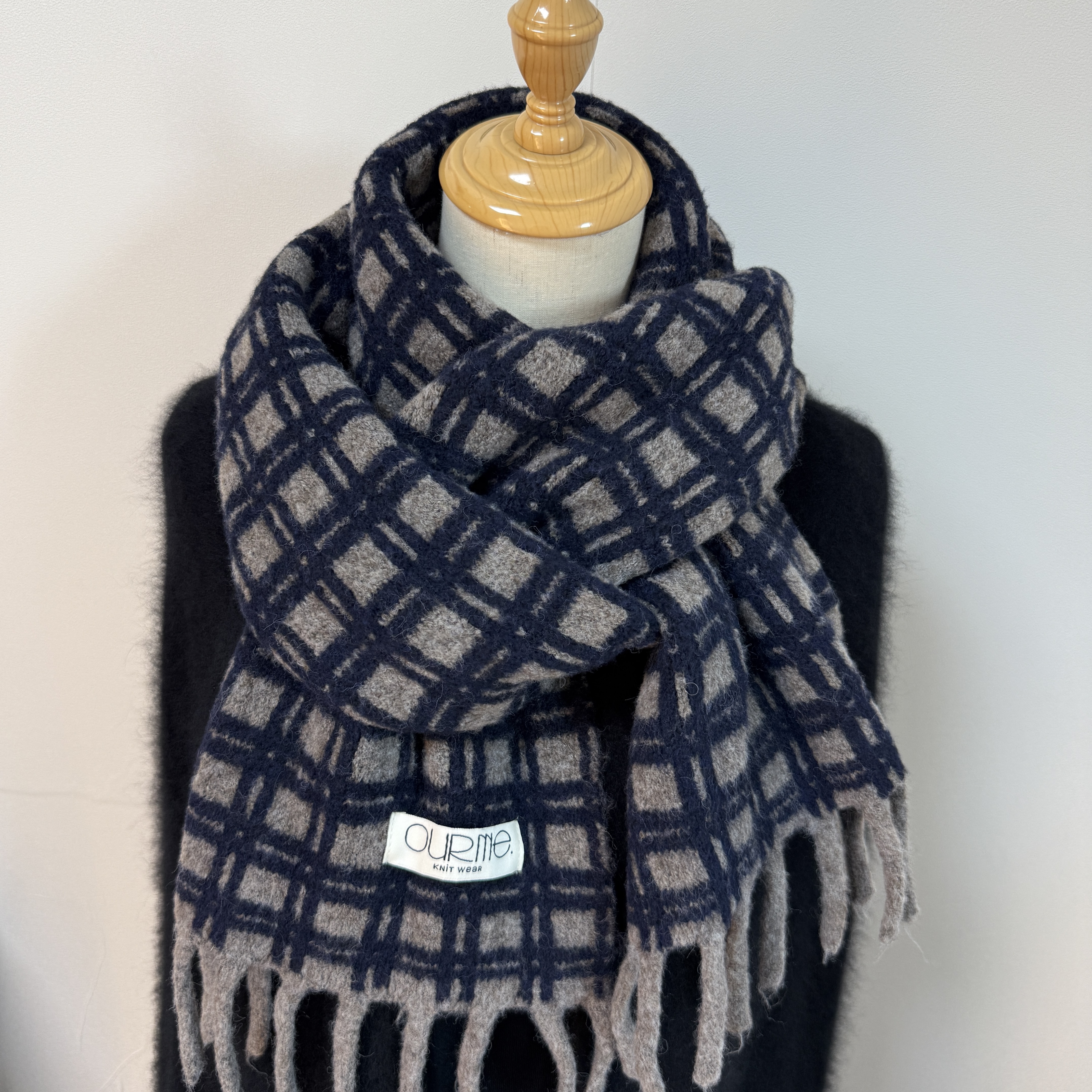 韩国单时髦中性风羊毛格子围巾女冬季加厚保暖学生情侣围脖围巾男