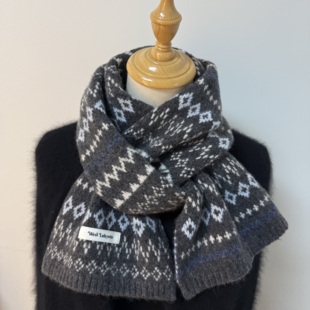 外贸日单复古费尔岛风含羊毛针织围巾女冬季保暖百搭情侣款围脖男