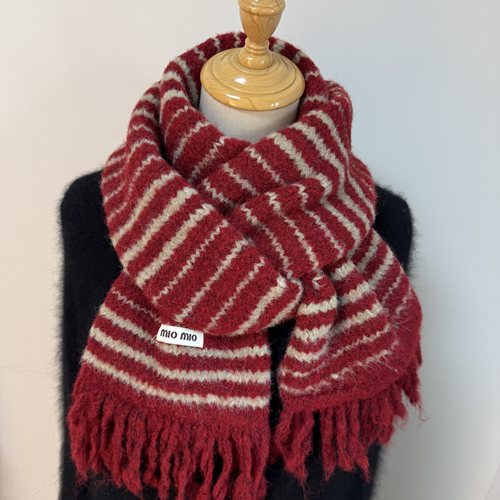 韩国订单款新年圣诞红围巾女冬季加厚百搭拼色条纹针织毛线围脖女