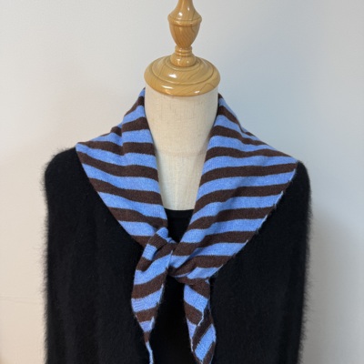 韩国chic含羊毛三角巾头巾针织条纹小围巾女韩系多功能小围脖领巾