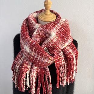 CAO温柔圣诞红彩点格纹围巾女冬季 加厚学生情侣百搭保暖围巾 新款