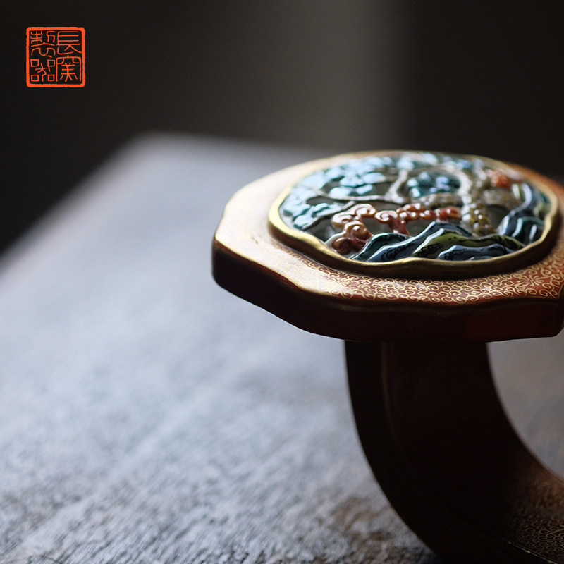 长窑重器 仿清矾红粉彩描金镂空雕刻如意 景德镇中式仿古摆件陶瓷