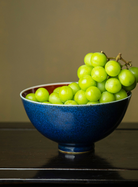 长窑制器 外洒蓝内祭红汤碗 中式饭碗家居果盘蓝色复古风瓷器摆件
