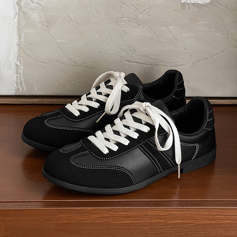 黑色德训鞋男鞋子美式阿甘复古赛车鞋平底轻便新款小众休闲皮鞋子,流行男鞋,德训鞋,淘宝优惠券,粉丝福利购,淘宝优惠卷