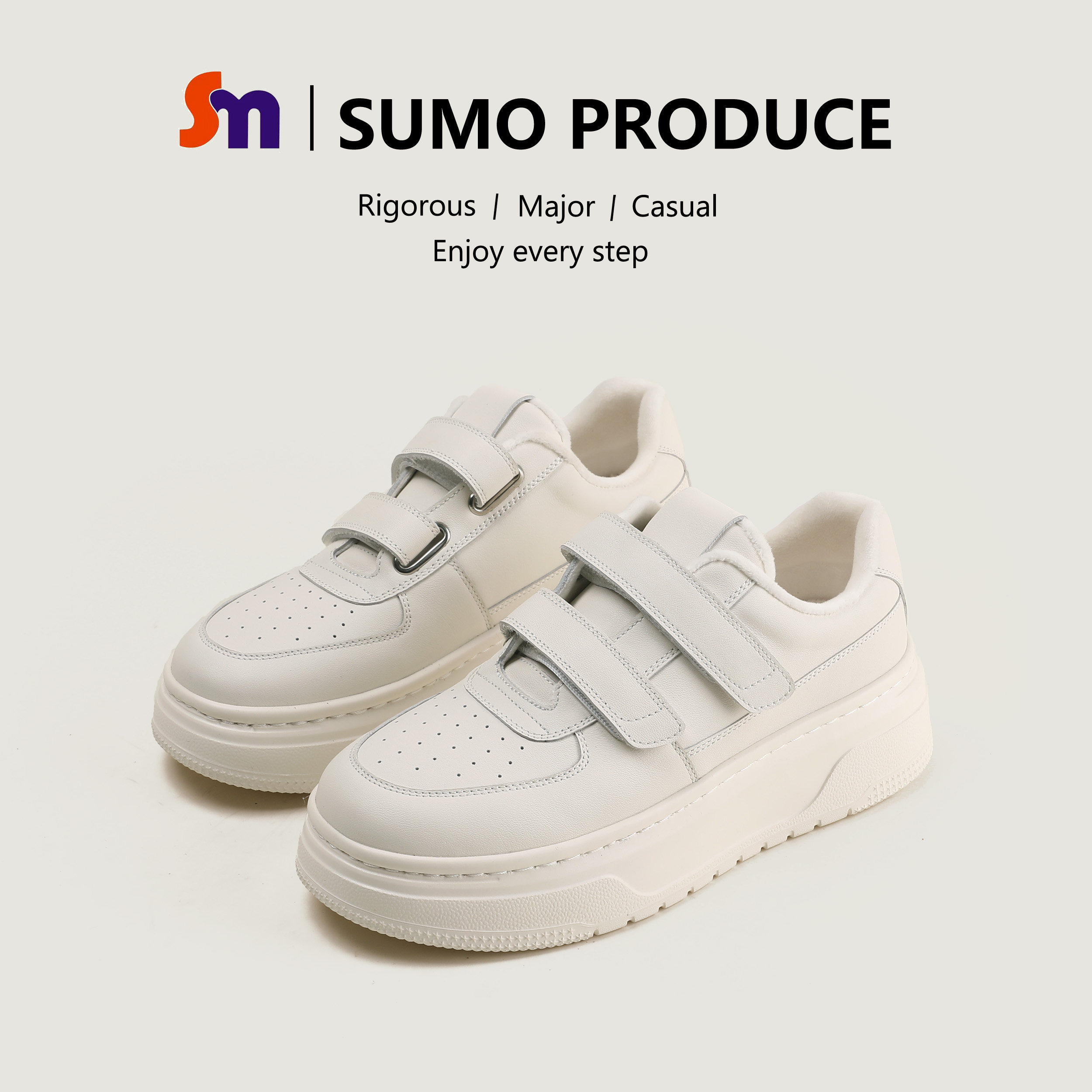 素陌头层牛皮厚底休闲鞋冬季加绒保暖小白鞋魔术贴增高板鞋87082,女鞋,休闲板鞋,淘宝优惠券,粉丝福利购,淘宝优惠卷