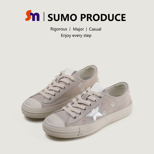 素陌韩系复古板鞋星星鞋复古做旧小脏鞋女真皮休闲鞋时尚百搭503