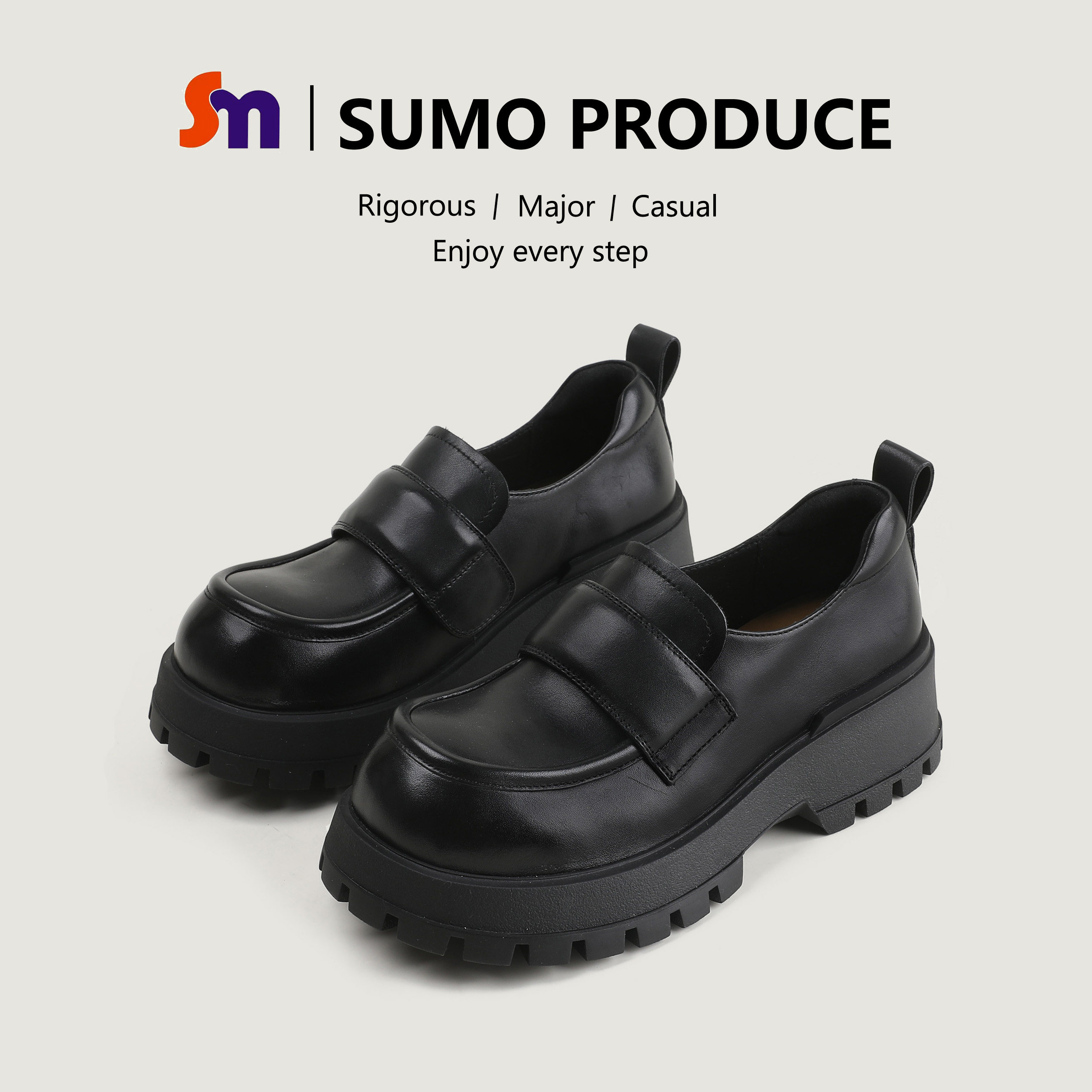 素陌春季头层牛皮学院风乐福鞋女厚底百搭复古港风黑色皮鞋991,女鞋,深口单鞋,淘宝优惠券,粉丝福利购,淘宝优惠卷