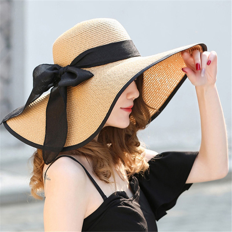 Summer Large wide Brim Straw Hat成人大檐草帽遮阳帽沙滩帽