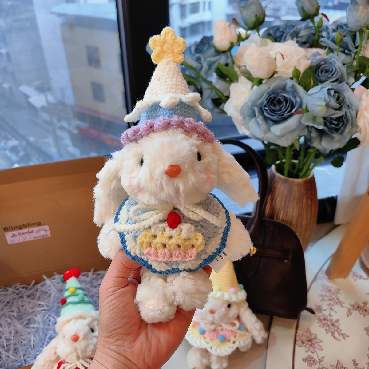 可爱香芋蛋糕垂耳兔子包包挂件卡通毛绒玩偶钥匙扣摆件情人节礼物