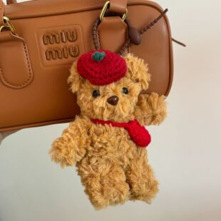 圣诞新年小熊挂件可爱毛绒绒圣诞帽围巾公仔车钥匙扣包包挂饰玩偶