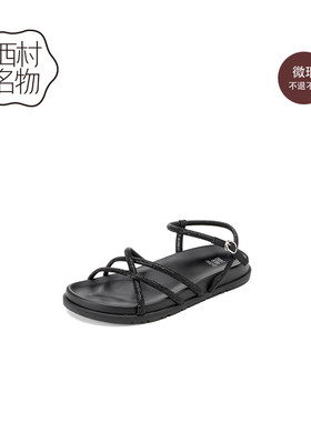 西村名物水钻细条带罗马凉鞋