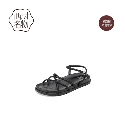 西村名物水钻细条带罗马凉鞋
