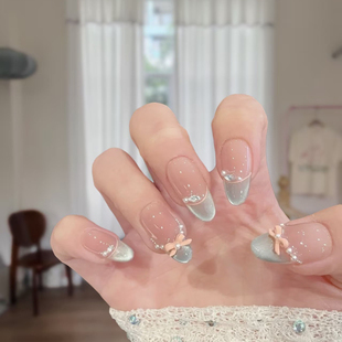 【海盐法式】手工穿戴甲显白纯欲猫眼渐变腮红光疗美甲四季流行