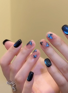 【蓝色妖姬】手工穿戴甲显白纯欲猫眼渐变腮红光疗美甲四季流行