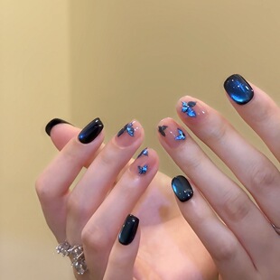 【蓝色妖姬】手工穿戴甲显白纯欲猫眼渐变腮红光疗美甲四季流行