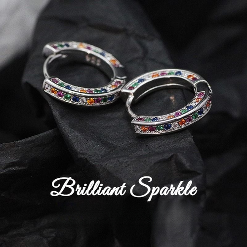 高级感彩虹耳扣精致镶彩色锆石耳环男文艺简约个性潮时尚复古耳饰