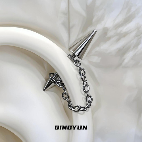 医用钛钢耳饰恶魔尖锥耳骨钉s型耳钉双耳洞个性挂链耳轮钉朋克