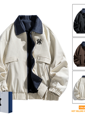 奥莱联名美式复古夹克男士春秋季大码宽松休闲百搭棒球服外套加绒