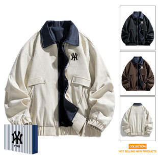 奥莱联名美式复古夹克男士春秋季大码宽松休闲百搭棒球服外套加绒