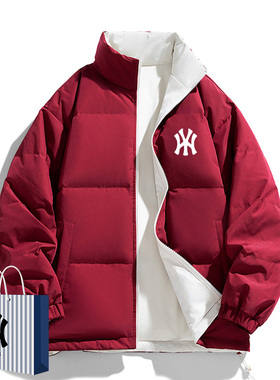 奥莱联名两面穿填充白鸭绒羽绒服红色冬季新款立领男士保暖宽松潮