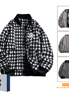奥莱联名格子外套男士大码上衣春秋季宽松百搭棒球服时尚休闲夹克