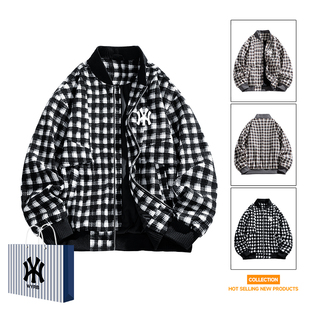 奥莱联名格子外套男士大码上衣春秋季宽松百搭棒球服时尚休闲夹克
