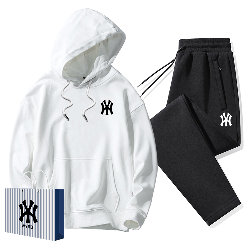 奥莱联名连帽卫衣男士宽松圆领长袖纯棉打底衫休闲运动裤两件套装