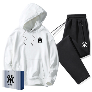 两件套装 奥莱联名连帽卫衣男士 休闲运动裤 纯棉打底衫 宽松圆领长袖