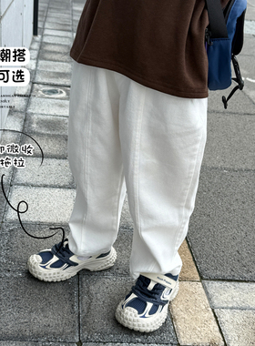 ZC KIDS儿童白色梭织斜纹休闲裤子 新款宽松1-6岁童装工装裤潮