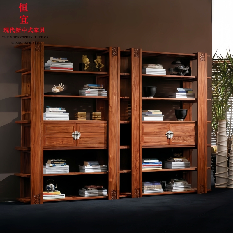 花梨木雕花书架博古架实木家具红木新中式京瓷刺猬紫檀置物架书橱