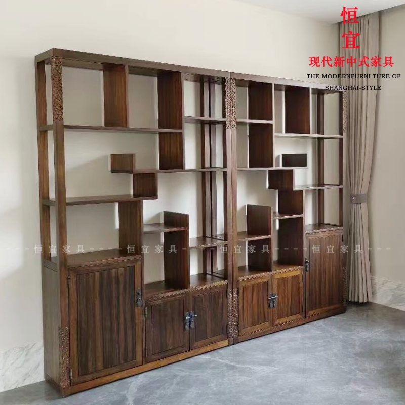 爱里古夷苏木博古架实木家具新中式黑檀多宝阁君和檀风茶水置物架