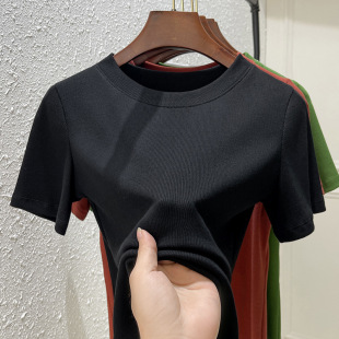 纯色圆领弹力棉体恤显瘦优可丝棉上衣 女装 白色短袖 t恤女2024新款