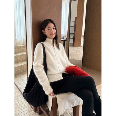 TG 休闲净版毛衣拉链外套女2025秋冬新款立领宽松保暖针织衫25926