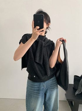 TG 气质通勤披肩搭配落肩袖羊毛衫两件套女2025秋冬新款毛衣25909