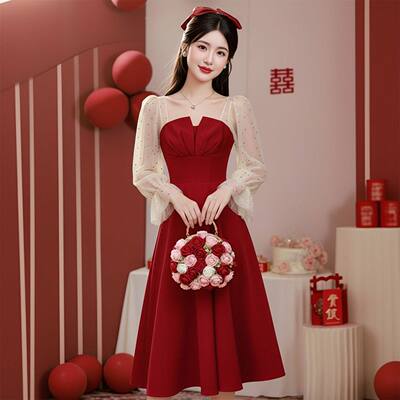 新娘红色订婚礼服裙气质