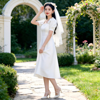 法式名媛A字方领收腰显瘦连衣裙