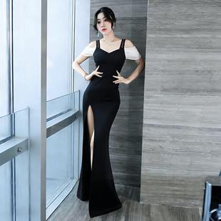 夜总店性感连衣裙女新款黑色吊带晚礼服裙修身包臀长裙柔式工作服