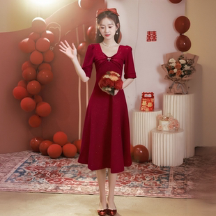 敬酒服新娘2025新款 结婚订婚礼服连衣裙高级感小个子 红色回门便装