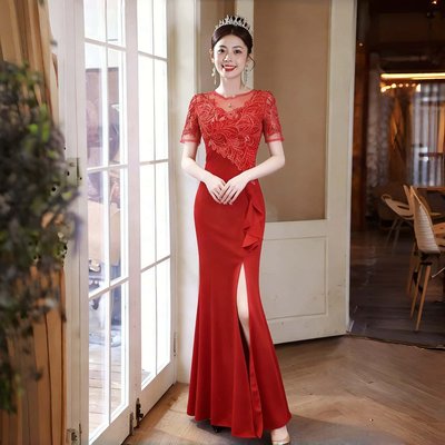 新中式改良鱼尾旗袍新娘修身