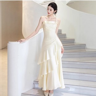 优雅吊带香槟色晚礼服女长裙高级感轻奢小众宴会婚礼修身连衣裙女