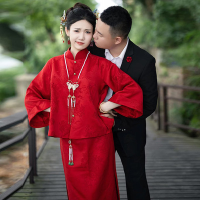 新中式敬酒服新娘红色礼服两件套