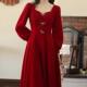 秋季 平时可穿长袖 礼服回门便装 敬酒服新娘酒红色小个子结婚中长款