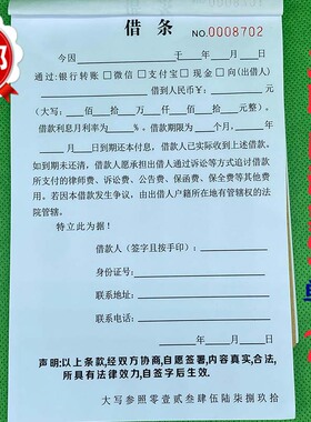 正规法律认可民间借条通用借款条欠款条法律保障借款单借支单借据