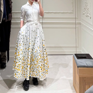 chao大摆 用料很足 26早春新款 花卉图案棉质长裙半裙 收腰连衣裙