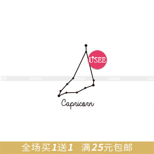 heyusee原创防水纹身贴 12星座摩羯座英文 黑白持久男女贴纸