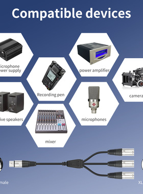DEMINNA XLR母转3XLR公卡农一分三一母转三公麦克风音频线0.6M