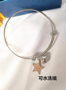好运五角星星手镯 钛钢铃铛可水洗不掉色细圈手环女生日礼物