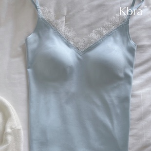 Kbra蕾丝纯欲吊带背心女2025新款爆款带胸垫外穿内搭性感白色上衣